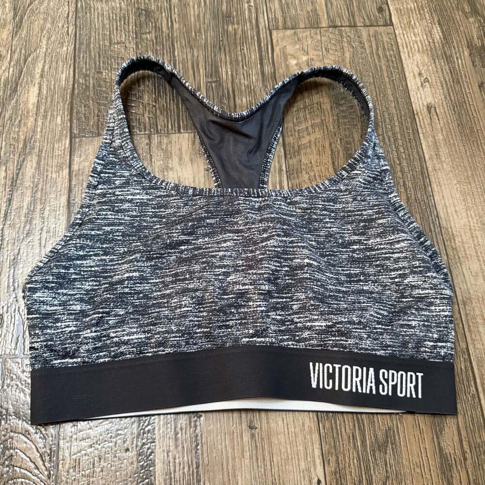 Victoria Sport The Player Racerback Sports Bra Gray Heather Black Medium